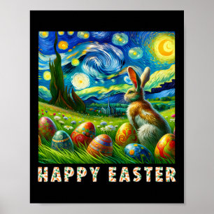 Poster Joyeuses Pâques Lapin et Œufs Style Van Gogh 