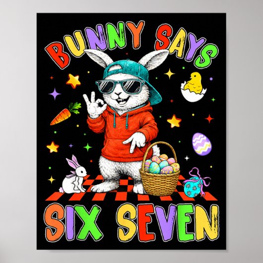Poster Joyeuses Pâques Lapin Mignon Dit Six Sept 6 7 Meme (Devant)