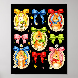 Poster Joyeuses Pâques Mignon Coquette Nœud Lapin Portrai