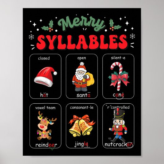 Poster Joyeuses Syllabes Xmas Phonétique Lecture Professe (Devant)