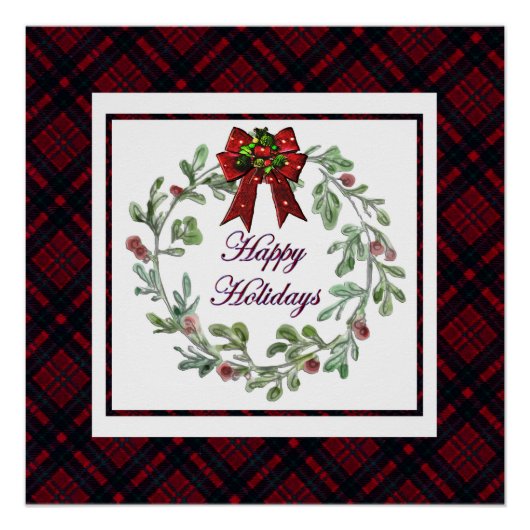 Poster Joyeuses Vacances Rouge Plaid (Devant)