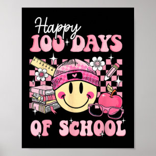 Poster Joyeux 100 Jours D'Enseignant Enfants Retro Super