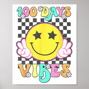 Poster Joyeux 100 Jours Vibes Sourire Visage 100 Jours D'