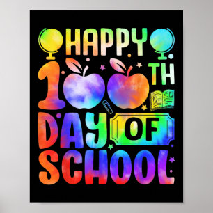 Poster Joyeux 100ème Jour De L'École Tie Dye Rainbow Kids