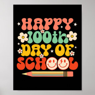 Poster Joyeux 100ème Jour D'Enseignant Enfants Retro Groo