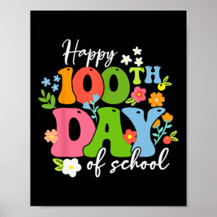 Poster Joyeux 100ème Jour D'Enseignant Enfants Retro Groo