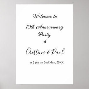 Poster Joyeux 10ème anniversaire de mariage simple nom mi