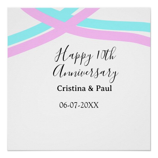 Poster Joyeux 10ème anniversaire de mariage simple nom mi (Devant)