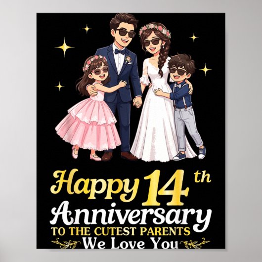 Poster Joyeux 14e Anniversaire Parents les Plus Mignons A (Devant)