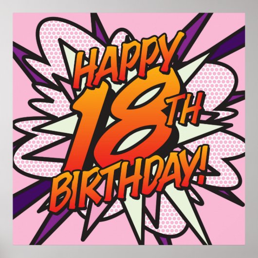 Poster Joyeux 18e ANNIVERSAIRE Amusant Rétro Bande Dessin (Devant)