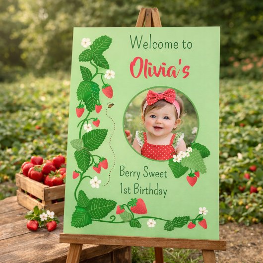 Poster Joyeux 1er anniversaire aux fraises