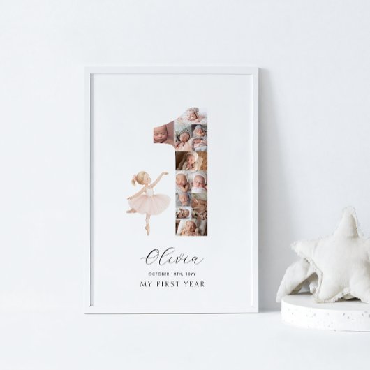 Poster Joyeux 1er anniversaire Ballerina Photo Collage