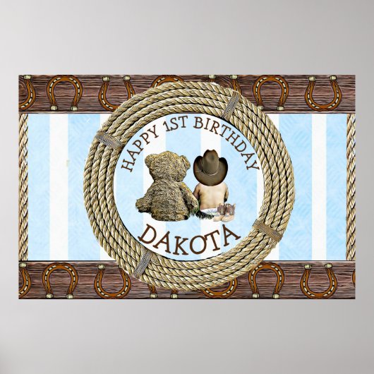 Poster Joyeux 1er anniversaire Cowboy et Teddy Bear Boy's (Devant)