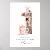 Poster Joyeux 1er anniversaire Unicorn Photo Collage (Devant)