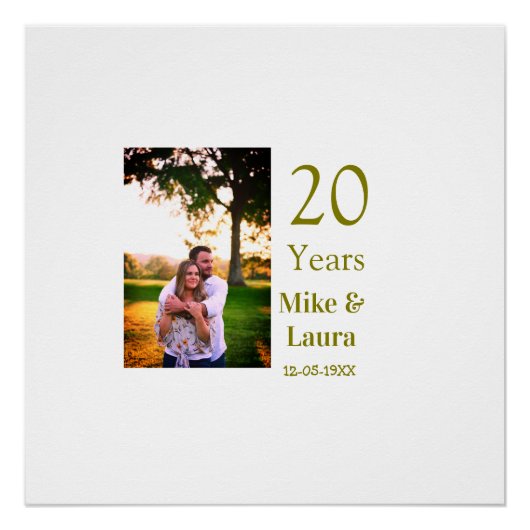 Poster Joyeux 20e anniversaire nom couple date or (Devant)