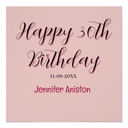 Poster Joyeux 30e anniversaire nom date élégant simple (Devant)