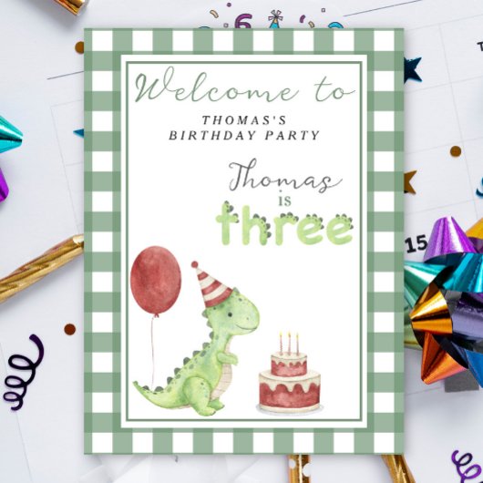 Poster Joyeux 3e anniversaire Cute Dino