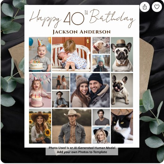 Poster Joyeux 40e Anniversaire 15 Photos Multiples