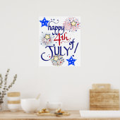 Poster Joyeux 4 juillet ! avec feux d'artifice et étoiles (Cuisine)