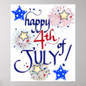 Poster Joyeux 4 juillet ! avec feux d'artifice et étoiles (Devant)