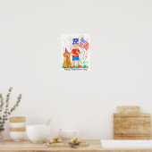 Poster Joyeux 4 Juillet Hound Dog Drapeau Américain (Cuisine)