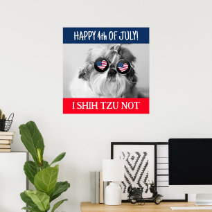 Poster Joyeux 4 juillet je shih tzu pas chien Drapeau USA