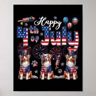 Poster Joyeux 4 juillet Trois mignons Bergers australiens