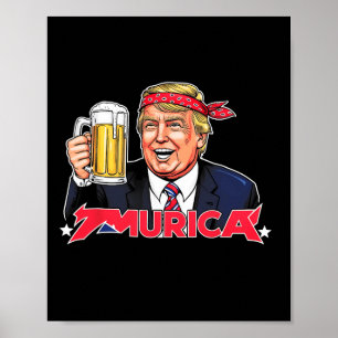 Poster Joyeux 4 juillet Trump américain Drapeau Merica Tr