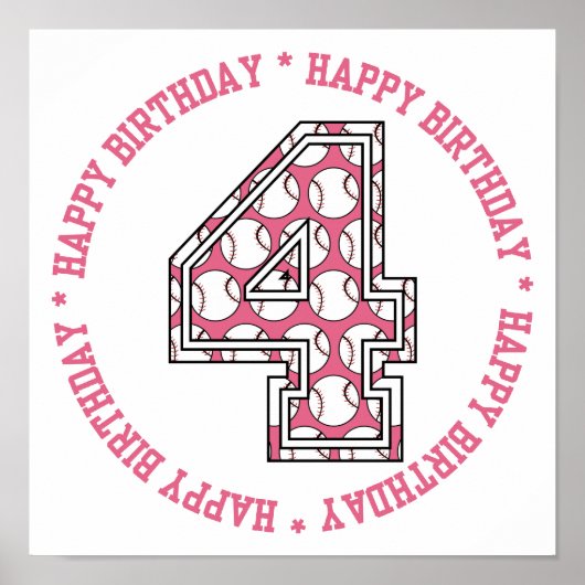 Poster Joyeux 4e anniversaire de baseball Numéro (Devant)
