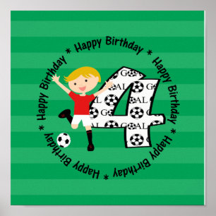 Poster Joyeux 4e anniversaire ronde de soccer Objectif De