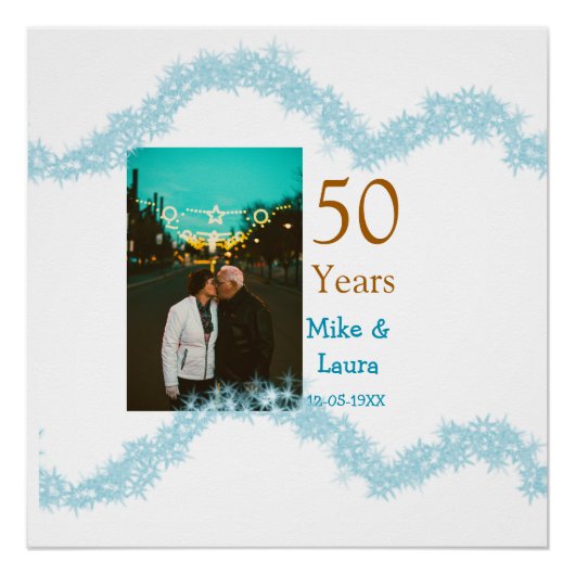 Poster Joyeux 50e anniversaire nom couple date mariage (Devant)