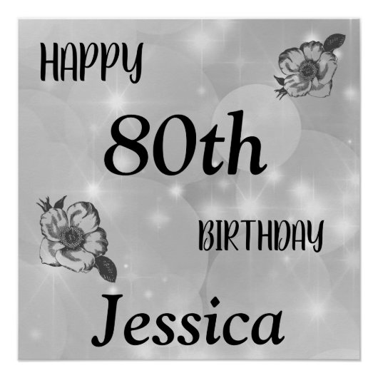 Poster Joyeux 80e anniversaire gris argenté (Devant)