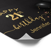 Poster joyeux anniversaire 21 ballons noirs dorés confett (Coin)