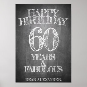 Poster Joyeux anniversaire - 60 ans & Fabuleux en chalkbo