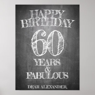 Poster Joyeux anniversaire - 60 ans & Fabuleux en chalkbo