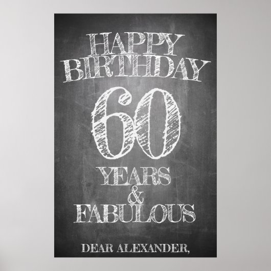 Poster Joyeux anniversaire - 60 ans & Fabuleux en chalkbo (Devant)