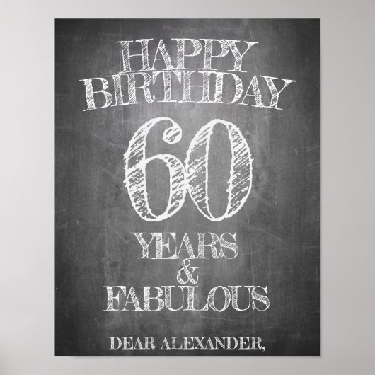 Poster Joyeux anniversaire - 60 ans & Fabuleux en chalkbo (Devant)