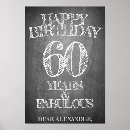 Poster Joyeux Anniversaire - 60 Ans & Fabuleux sur tablea (Devant)