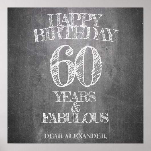 Poster Joyeux Anniversaire - 60 Ans & Fabuleux sur tablea (Devant)