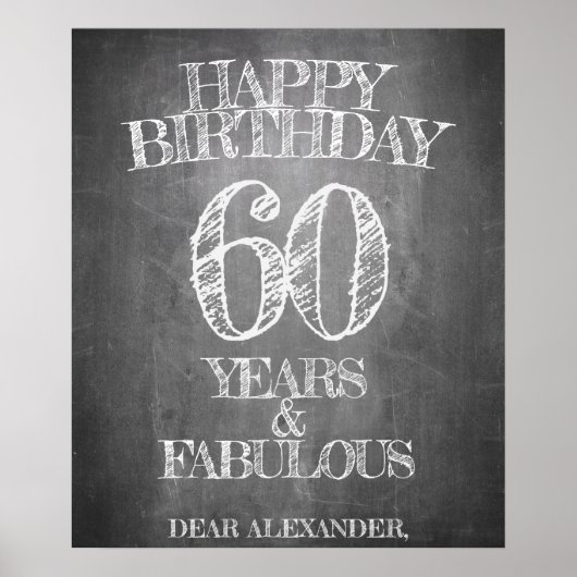 Poster Joyeux Anniversaire - 60 Ans & Fabuleux sur tablea (Devant)