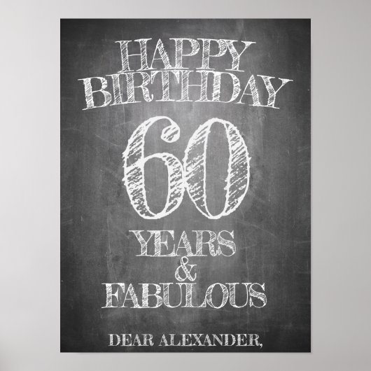 Poster Joyeux Anniversaire - 60 Ans & Fabuleux sur tablea (Devant)