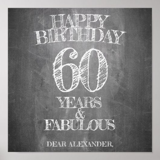 Poster Joyeux Anniversaire - 60 Ans & Fabuleux sur tablea (Devant)