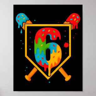Poster Joyeux Anniversaire 6 Ans Baseball Glace Sprin