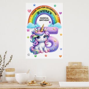 Poster Joyeux Anniversaire Arc-en-Ciel et Licorne 5 ans