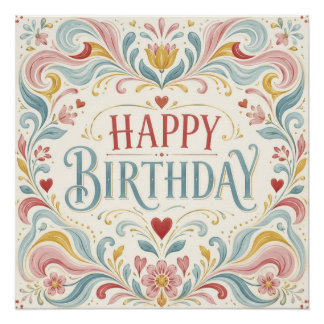 Poster Joyeux Anniversaire Art Populaire Scandinave Tourb