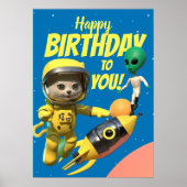 Poster Joyeux anniversaire Astronaut et Alien Fun (Devant)