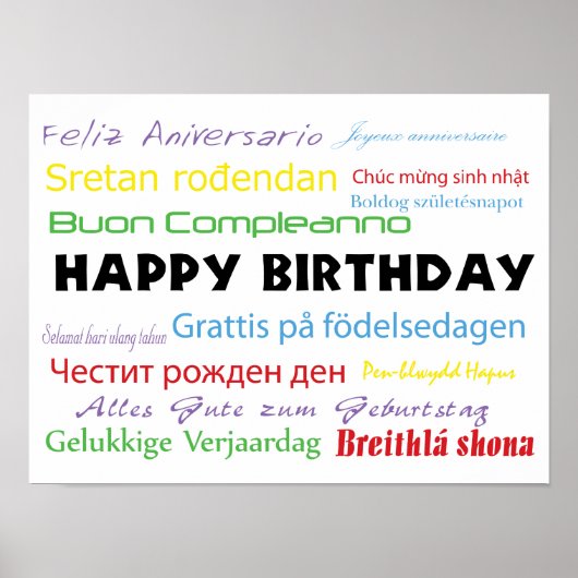 Poster Joyeux Anniversaire Beaucoup de langues Typographi (Devant)
