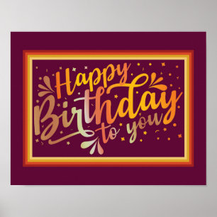 Poster Joyeux anniversaire boho couleurs rétro
