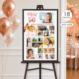 Poster Joyeux anniversaire CHEERS TO YEARS Rose Gold 18 P