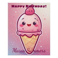 Joyeux Anniversaire Cherry Glace Kawaii Dessin Ani